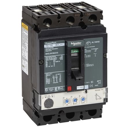 Schneider Electric, PowerPact MCCB 3P 150A, Breaking Capacity 18 kA, DIN Rail Mount [NHGL36150U31X]; 346-682