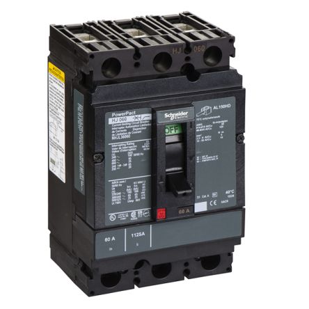 Schneider Electric, PowerPact MCCB 3P 60A, Breaking Capacity 18 kA, DIN Rail Mount [NHJL36060]; 346-685