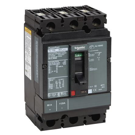 Schneider Electric, PowerPact MCCB 3P 80A, Breaking Capacity 18 kA, DIN Rail Mount [NHJL36080]; 346-686