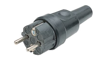Nelco German Mains Plug & Socket, 16A Black, Cable Mount Rubber [341/GU/S]; 349-925