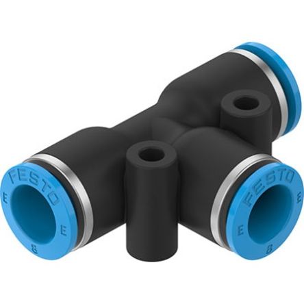 Festo NPQE-T Series Tee Tube-to-Tube Adaptor, Push In 8 mm to Push In 8 mm, Push-in Connection Style, [NPQE-T-Q8-E-F1A-P10]; 351-277