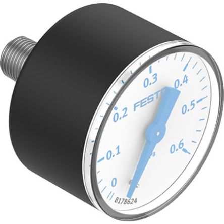 Festo R 1/8 Analogue Pressure Gauge 0bar Inline 39mm Outside Diameter [PAGN-40-0.6M-R18-1.6-CPA]; 351-628