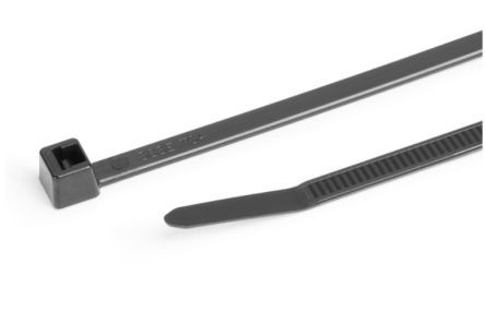HellermannTyton Cable Ties, Inside Serrated, 100mm x 2.5 mm, Black Polyamide, Pk-100 [111-00000]; 351-769