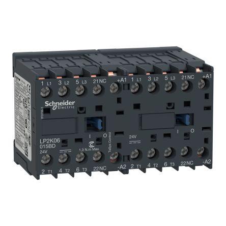 Schneider Electric TeSys K TeSyS K Contactor, 24 V Coil, 3-Pole, 10 A, 2.2 kW, 1NC, 440 V [LP2K09015BDTQ]; 357-430