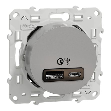 Schneider Electric Odace 2011 Silver Plug Socket, 2.4A, USB A, USB C, Indoor Use [S530219]; 357-798