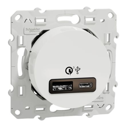 Schneider Electric Odace 2011 White Plug Socket, 2.4A, USB A, USB C, Indoor Use [S520219]; 358-459