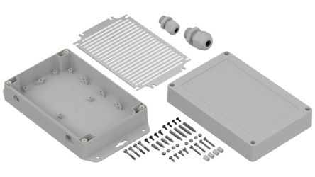 RS PRO Light Grey Polycarbonate General Purpose Enclosure, IP67, Flanged, Light Grey Lid, 180.1 x 60.1 x 120mm [0]; 360-023