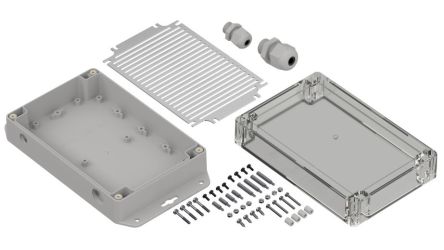 RS PRO Light Grey Polycarbonate General Purpose Enclosure, IP67, Flanged, Transparent Lid, 180.1 x 60.1 x 120mm [0]; 360-025