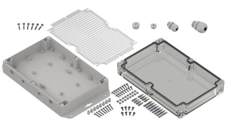 RS PRO Light Grey Polycarbonate General Purpose Enclosure, IP65, Flanged, Transparent Lid, 209.9 x 60 x 139.9mm [0]; 360-027