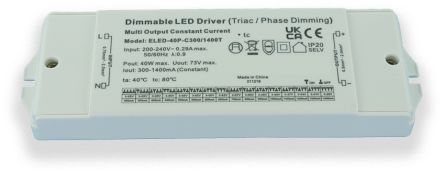 RS PRO Dimmable LED Driver, 3 → 65V Output, 40W Output, 1400mA Output, Constant Current Dimmable [0]; 360-651