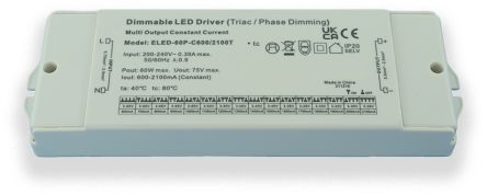 RS PRO Dimmable LED Driver, 3 → 65V Output, 60W Output, 2100mA Output, Constant Current Dimmable [0]; 360-653