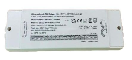 RS PRO Dimmable LED Driver, 3 → 65V Output, 60W Output, 2100mA Output, Constant Current Dimmable [0]; 360-665