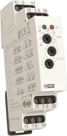 RS PRO DIN Rail Mount Timer Relay, 12 → 240V ac/dc, 1-Contact, 0.1 s → 10days, 10-Function, SPDT [0]; 360-684