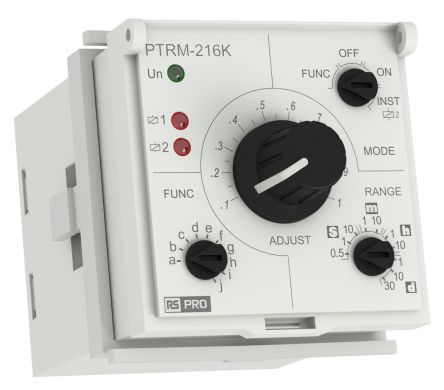 RS PRO Socket Mount Timer Relay, 12 → 240V ac/dc, 2-Contact, 50 m/s → 30days, 10-Function, SPDT [0]; 360-694