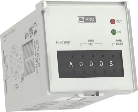 RS PRO Timer Relay, 240V ac, 0.1 s → 9990h, 10-Function, DPDT [0]; 360-695