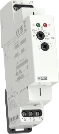 RS PRO DIN Rail Mount Timer Relay, 12 → 240V ac/dc, 1-Contact, 0.1 s → 100h, 1-Function, SPDT [0]; 360-698