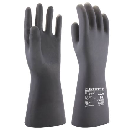 Portwest Hand Protection Black Cotton, Rubber Chemical Resistant Work Gloves, Size XL [A820BKRXL]; 361-450