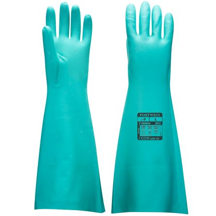 Portwest Hand Protection Green Nitrile Chemical Resistant Work Gloves, Size XXL [A813GNRXXL]; 361-455