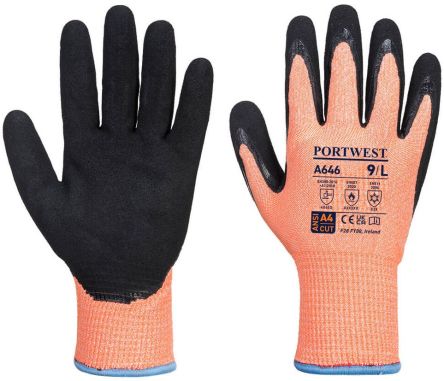 Portwest Hand Protection Black, Orange Acrylic, Elastic, Glass Fibre, HPPE, Polyester Cut Resistant Work Gloves, Size [A646O8RXXXL]; 361-472