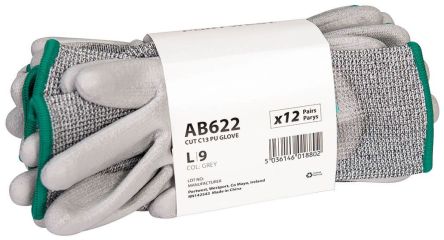 Portwest Hand Protection Grey Elastane, Glass Fibre, HPPE, Polyester Cut Resistant Work Gloves, Size S, Polyurethane [AB622G7RS]; 361-505