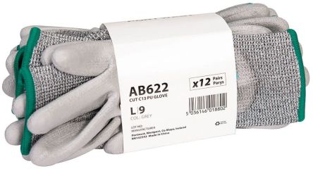 Portwest Hand Protection Grey Elastane, Glass Fibre, HPPE, Polyester Cut Resistant Work Gloves, Size M, Polyurethane [AB622G7RM]; 361-506