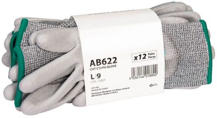 Portwest Hand Protection Grey Elastane, Glass Fibre, HPPE, Polyester Cut Resistant Work Gloves, Size L, Polyurethane [AB622G7RL]; 361-508