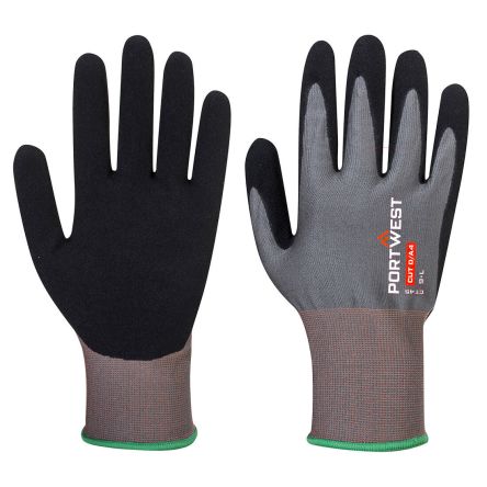 Portwest Hand Protection Black, Grey Elastane, Polyester Cut Resistant Work Gloves, Size XS, Nitrile Foam Coating [CT45G8RXS]; 361-512