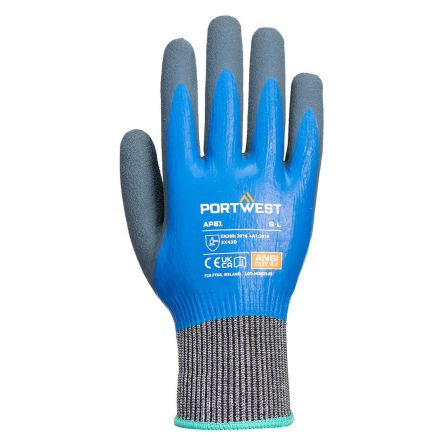 Portwest Hand Protection Blue Elastane, Glass Fibre, HPPE, Polyester Cut Resistant Work Gloves, Size M, Latex Coating [AP81B4RM]; 361-518