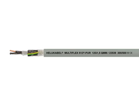 Helukabel MULTIFLEX 512 Control Cable, 3 Cores, 1 mm², Grey, 18 AWG [22527]; 361-883