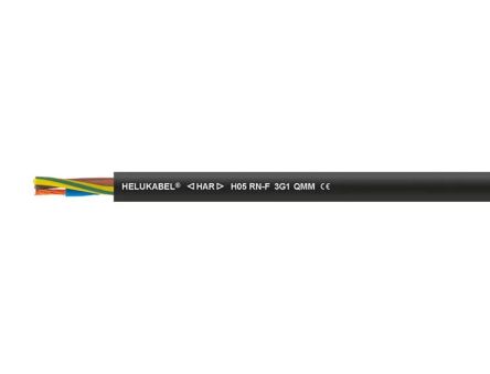 Helukabel H05RN Control Cable, 3 Cores, 1 mm², Screened, Black, 18 AWG [36004]; 362-022