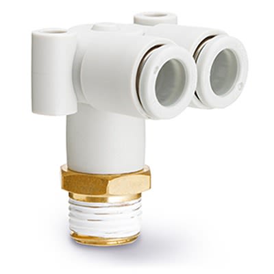 SMC KQ2 Series Elbow Fitting, 8 mm to R 3/8 Male, Threaded-to-Tube Connection Style, KQ2LU08-03AS [KQ2LU08-03AS]; 364-236