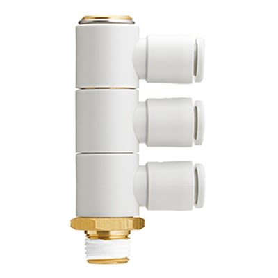 SMC KQ2 Series Triple Branch Universal Male Elbow, 10 mm to R 1/4 Male, Threaded-to-Tube Connection Style, KQ2VT10-02AS [KQ2VT10-02AS]; 364-469