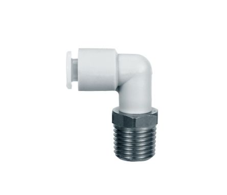 SMC KGL Series Elbow Fitting, 10 mm to R 3/8 Male, Threaded-to-Tube Connection Style, KGL10-03S [KGL10-03S]; 364-476