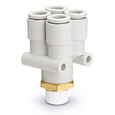 SMC KQ2UD Series Y Fitting, 4 mm to R 1/4, Threaded-to-Tube Connection Style, KQ2UD04-02AS [KQ2UD04-02AS]; 364-825