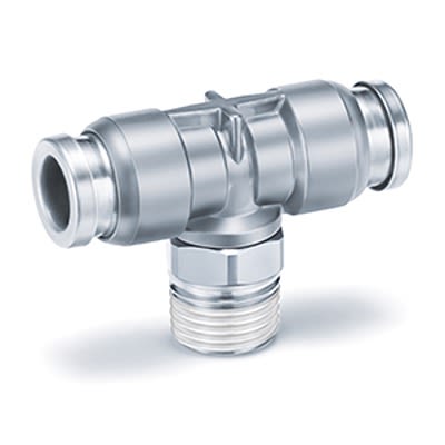 SMC KQB2 Series Branch Tee, 10 mm to R 1/4 Male, Threaded-to-Tube Connection Style, KQB2T10-02S [KQB2T10-02S]; 365-373