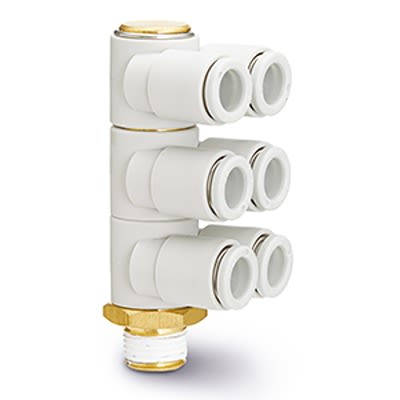 SMC KQ2ZT Series Triple Branch Universal Male Elbow, 4 mm, Threaded-to-Tube Connection Style, KQ2ZT04-02AS [KQ2ZT04-02AS]; 365-814