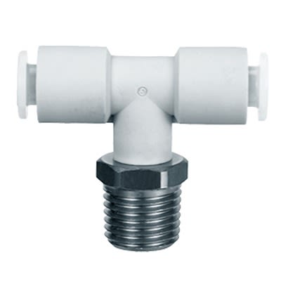 SMC KG Series Branch Tee, 10 mm to R 1/4 Male, Threaded-to-Tube Connection Style, KGT10-02S [KGT10-02S]; 366-128
