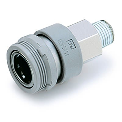 SMC Steel Female Pneumatic Quick Connect Coupling, R 1/4 Male Threaded [KKH4S-02MS]; 366-158