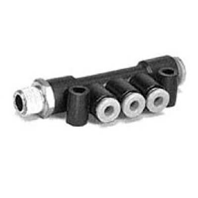 SMC KM14 4 Outlet Pneumatic Manifold Fitting R 1/4 4mm [KM14-06-08-02S-3]; 366-162
