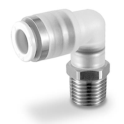 SMC KP Series Elbow Fitting, 10 mm to R 3/8 Male, Threaded-to-Tube Connection Style, KPGL10-03 [KPGL10-03]; 366-170