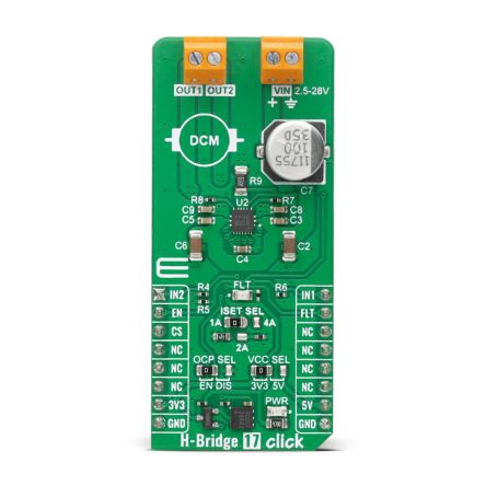 MikroElektronika H-Bridge 17 Click Motor Driver for MP6619L for Actuators, Brushed DC Motors, Solenoids [MIKROE-6051]; 391-607