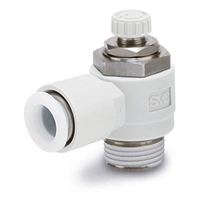 SMC AS-FG Series Threaded Speed Controller, R 1/4 Male Inlet Port x 4mm Tube Outlet Port, AS2201FG-02-04S [AS2201FG-02-04S]; 393-505