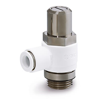 SMC AS1F-W2D Series Threaded Speed Controller, G 1/4 Male Inlet Port x 8mm Tube Outlet Port, AS2201F-G02-08W2D [AS2201F-G02-08W2D]; 393-509