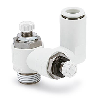 SMC ASD Series Threaded Speed Controller, R 1/4 Male Inlet Port x 10mm Tube Outlet Port, ASD430F-02-10S [ASD430F-02-10S]; 393-581