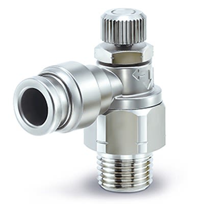 SMC ASG Series Threaded Speed Controller, R 1/8 Male Inlet Port x 6mm Tube Outlet Port, ASG2201-01-06 [ASG2201-01-06]; 393-593
