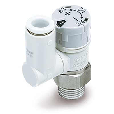 SMC AS-FSA Series Threaded Speed Controller, M5 x 0.8 Male Inlet Port x 6mm Tube Outlet Port, AS1301FS-M5-06A [AS1301FS-M5-06A]; 393-645