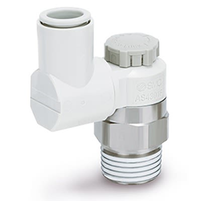SMC AS Series Threaded Speed Controller, R 1/2 Male Inlet Port x 10mm Tube Outlet Port, AS4301F-04-10SA [AS4301F-04-10SA]; 393-746