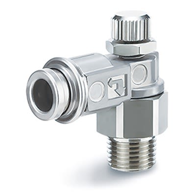 SMC ASB Series Threaded Speed Controller, G 1/8 Male Inlet Port x 6mm Tube Outlet Port, ASB2201-G01-06B [ASB2201-G01-06B]; 393-757