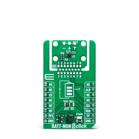 MikroElektronika BATT-MON 5 Click Battery Charger for Evaluation board for Precise Fuel Gauging Of 1cell Lithium [MIKROE-6448]; 394-109