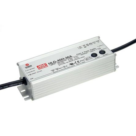 MEAN WELL LED Driver, 15V Output, 40W Output, 2.67A Output, Constant Current / Constant Voltage [HLG-40H-15]; 424-925